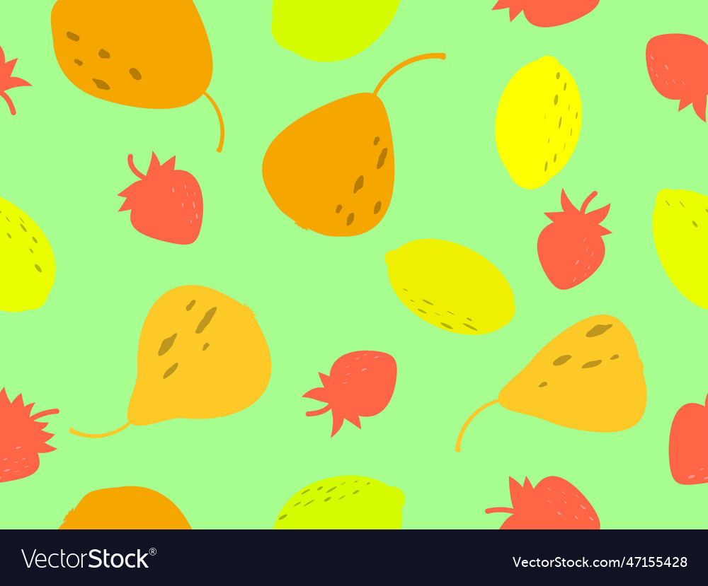 Seamless pattern with pear lemon and strawberry vector image Seamless pattern with pear lemon and strawberry