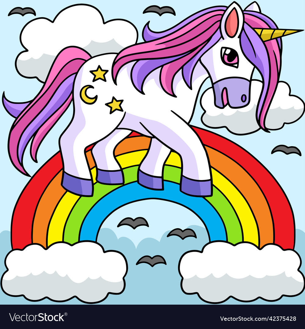 Unicorn walking over the rainbow Royalty Free Vector Image