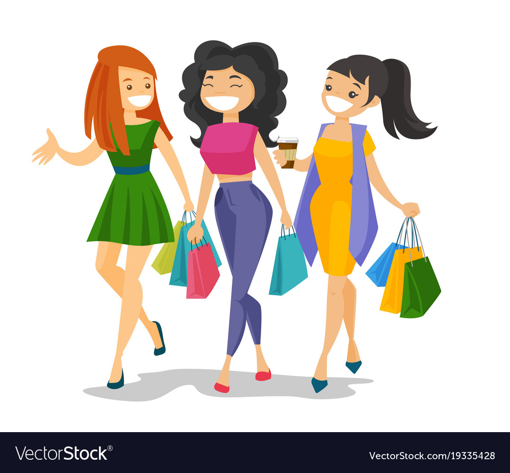 Young caucasian white women shopping together