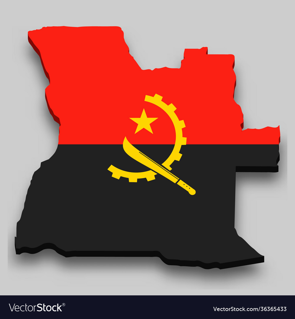 3d isometric map angola with national flag