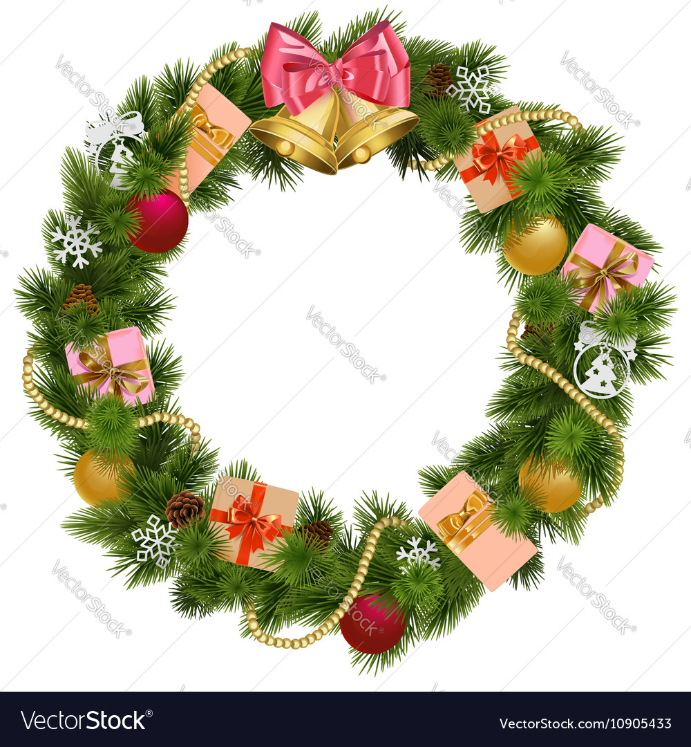 Christmas wreath with bell Royalty Free Vector Image