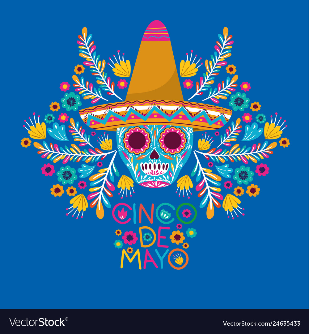 Cinco de mayo card with skull and hat