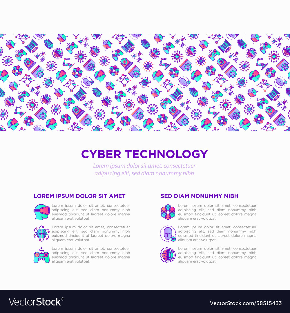 Cyber technology concept with thin line icons ai