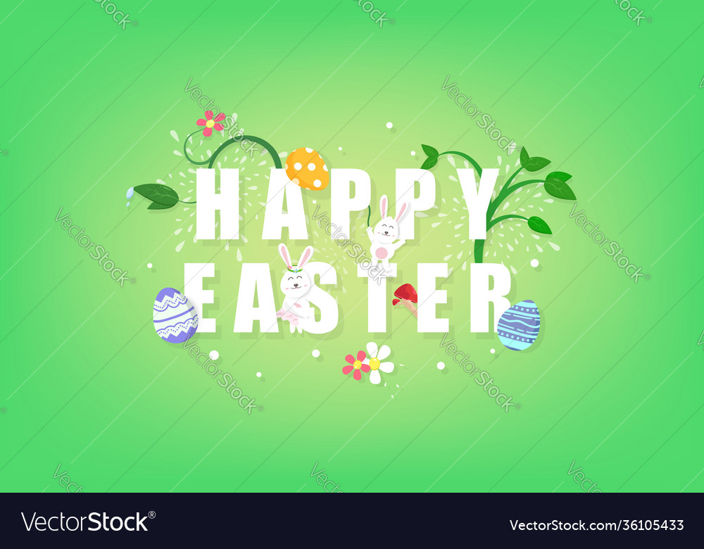 Happy easter greeting card cute rabbit with egg Vector Image