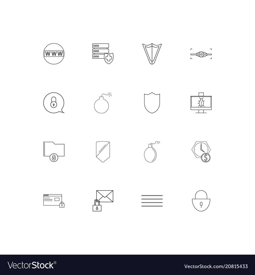 Internet security linear thin icons set outlined