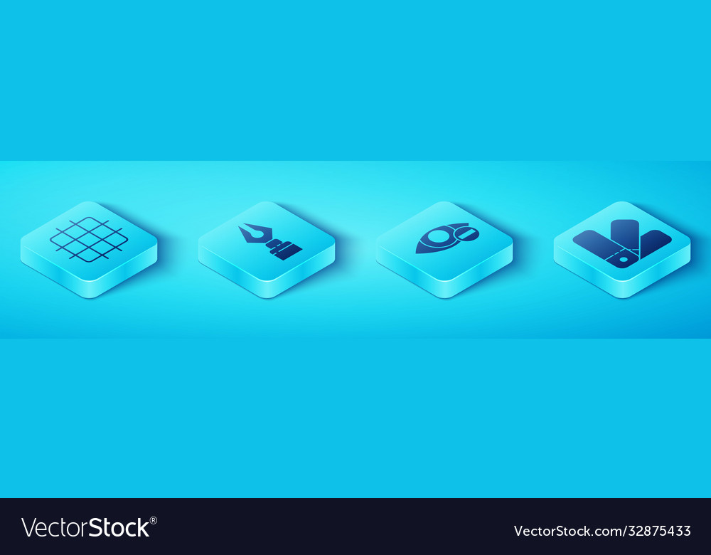 Set isometric grid graph paper fountain pen nib vector image Set isometric grid graph paper fountain pen nib