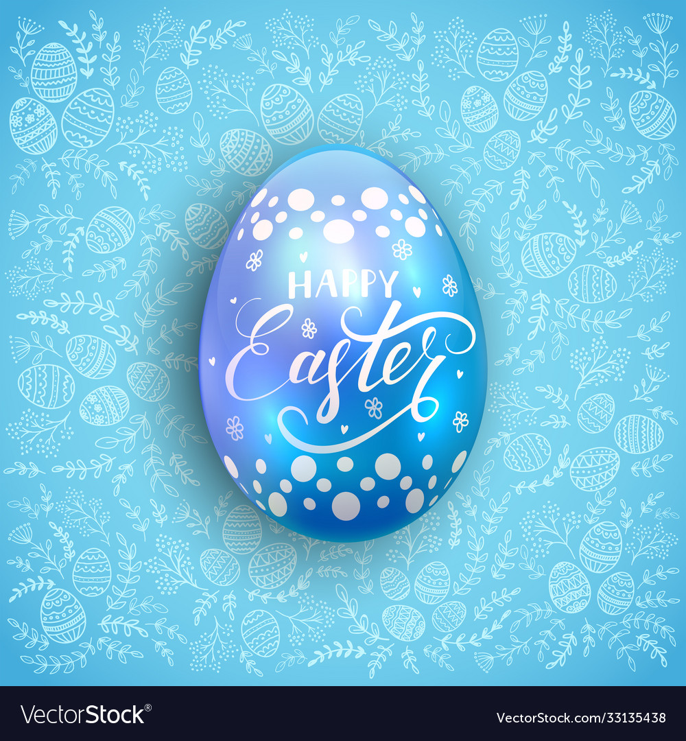 Blue easter egg with floral patterns