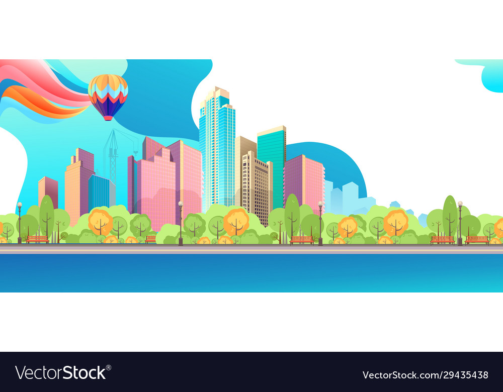 City Landscape Horizontal Day Banner Royalty Free Vector