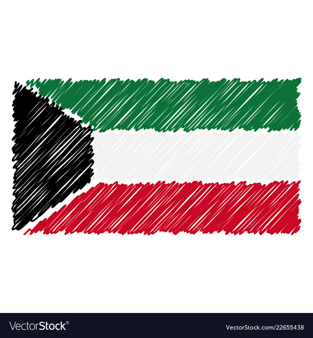 Hand Drawn National Flag Of Kuwait Isolated On A Vector Image