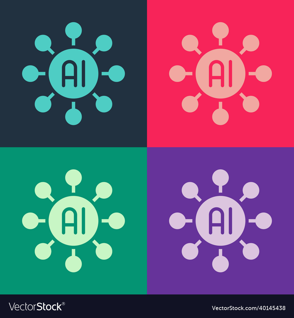 Pop art neural network icon isolated on color vector image Pop art neural network icon isolated on color