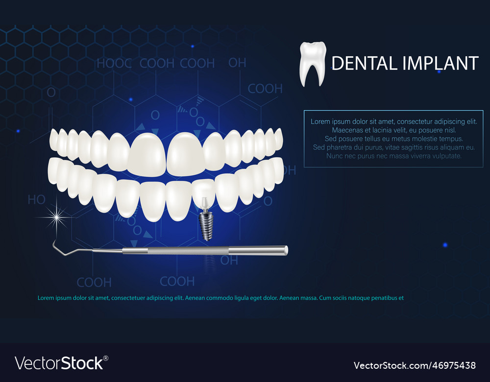 Realistic white dental implant on a blue