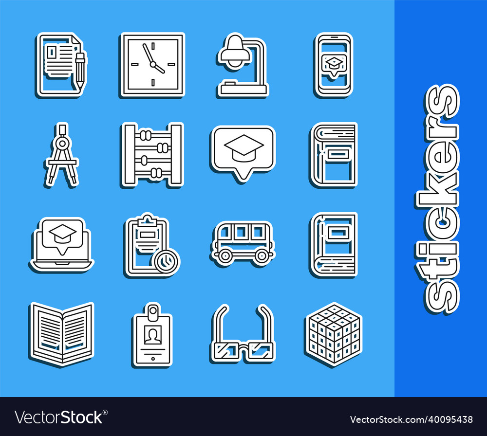 Set line rubik cube book table lamp abacus vector image Set line rubik cube book table lamp abacus