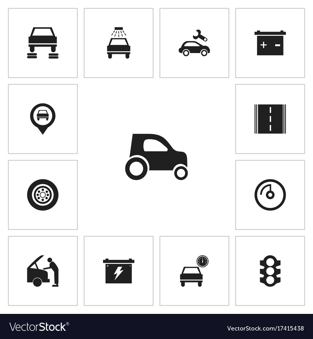 Set of 13 editable car icons includes symbols