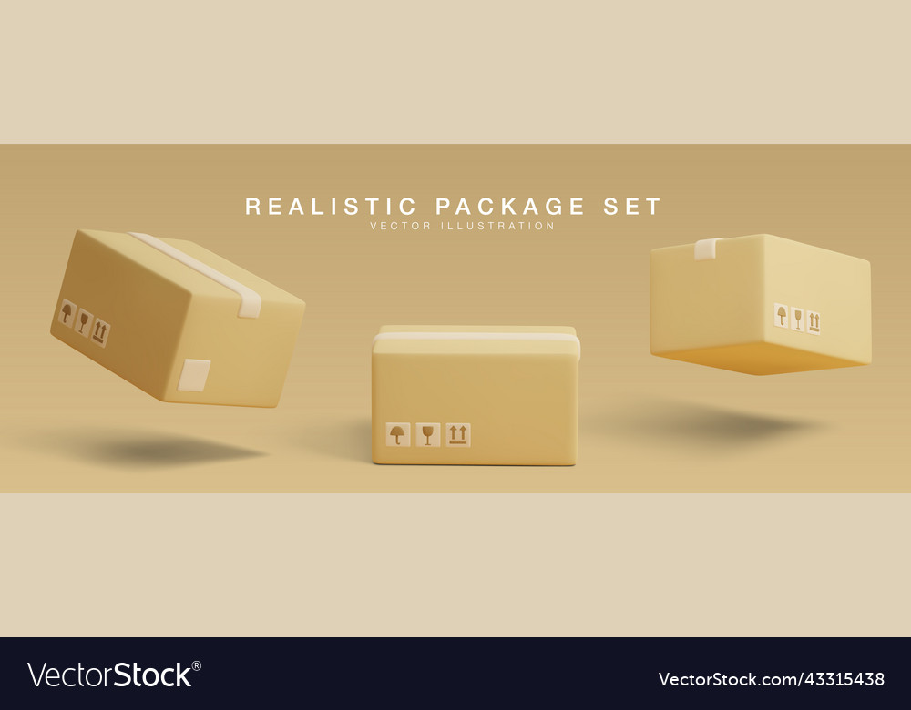 Set of 3d cardboard closed boxes isolated vector image Set of 3d cardboard closed boxes isolated