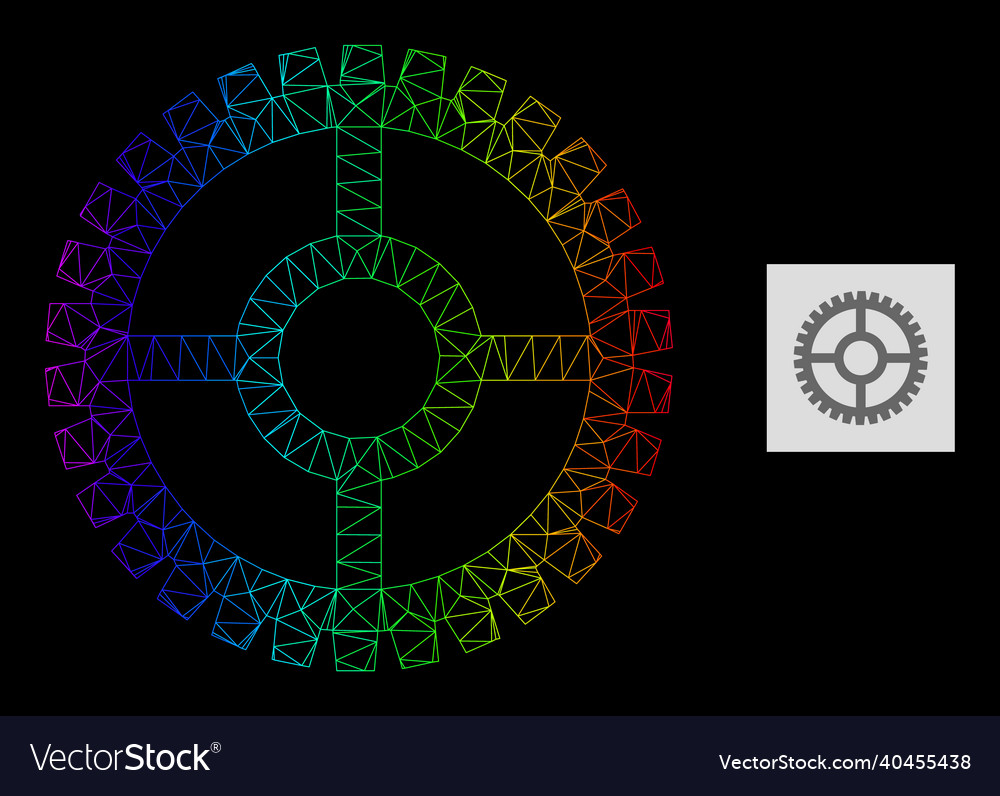 Spectral gradient polygonal network clock cog icon