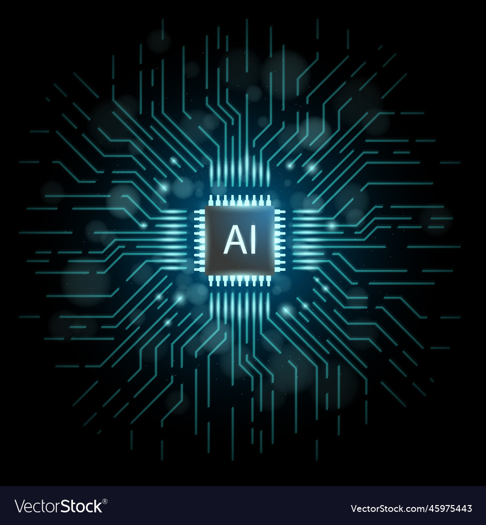 Artificial intelligence chip and circuit board vector image Artificial intelligence chip and circuit board