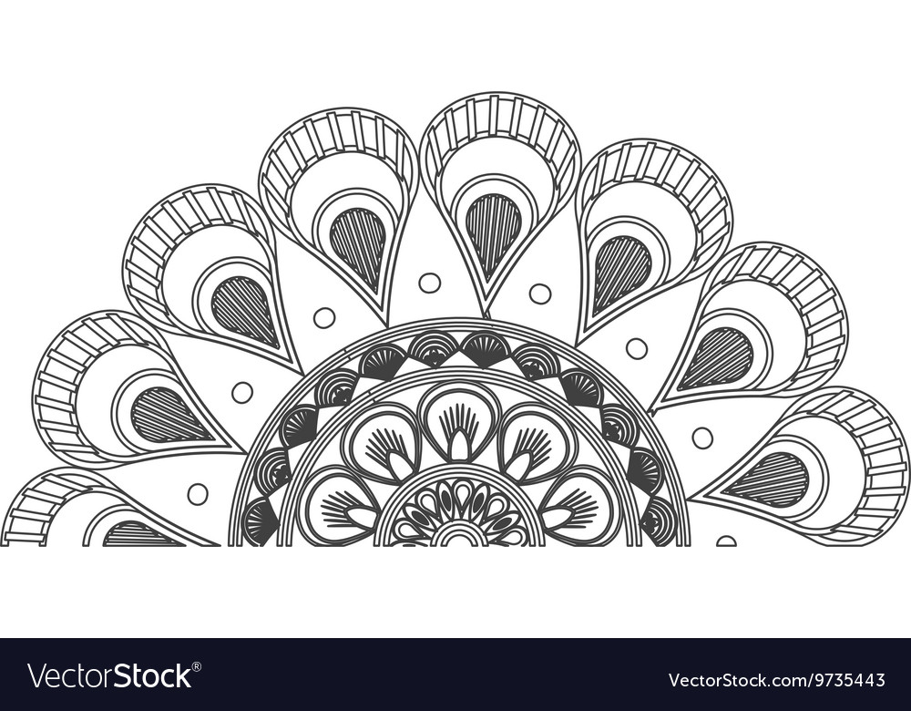 Circular Decorative Line Half Mandala Icon Vector Image