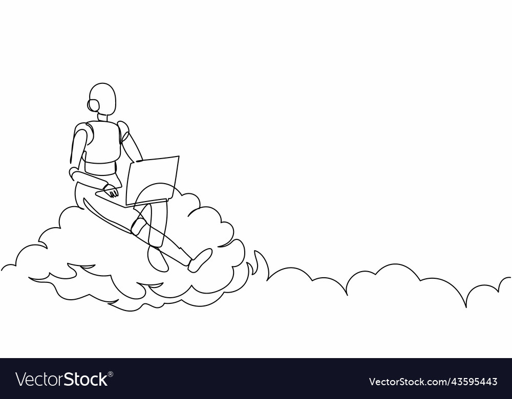 Continuous one line drawing robot sitting vector image Continuous one line drawing robot sitting
