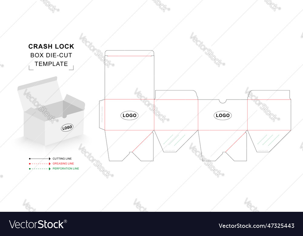 Crash lock box die cut template