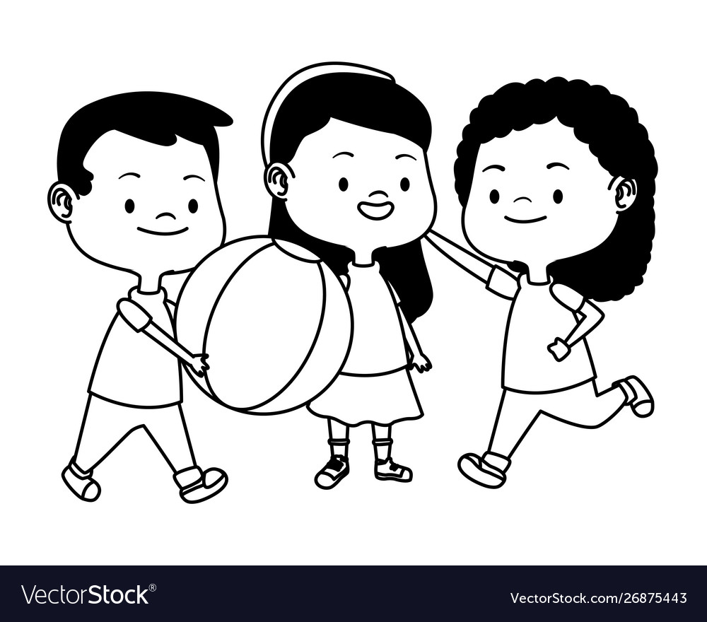 Cute happy kids having fun in black and white Vector Image