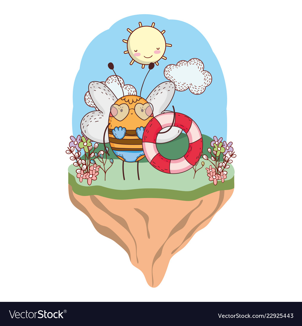 Cute little bee with swimsuit and float