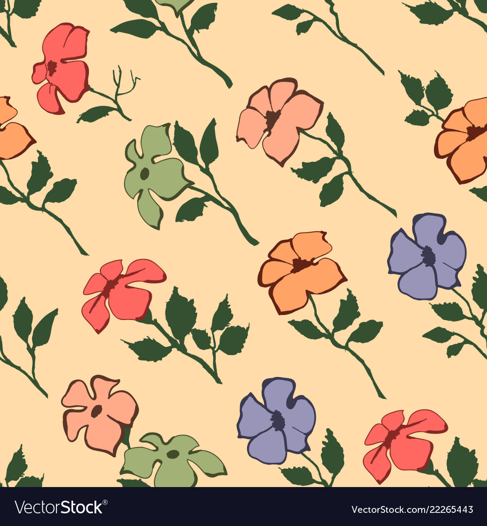 Floral seamless pattern flowers in diagonal Vector Image