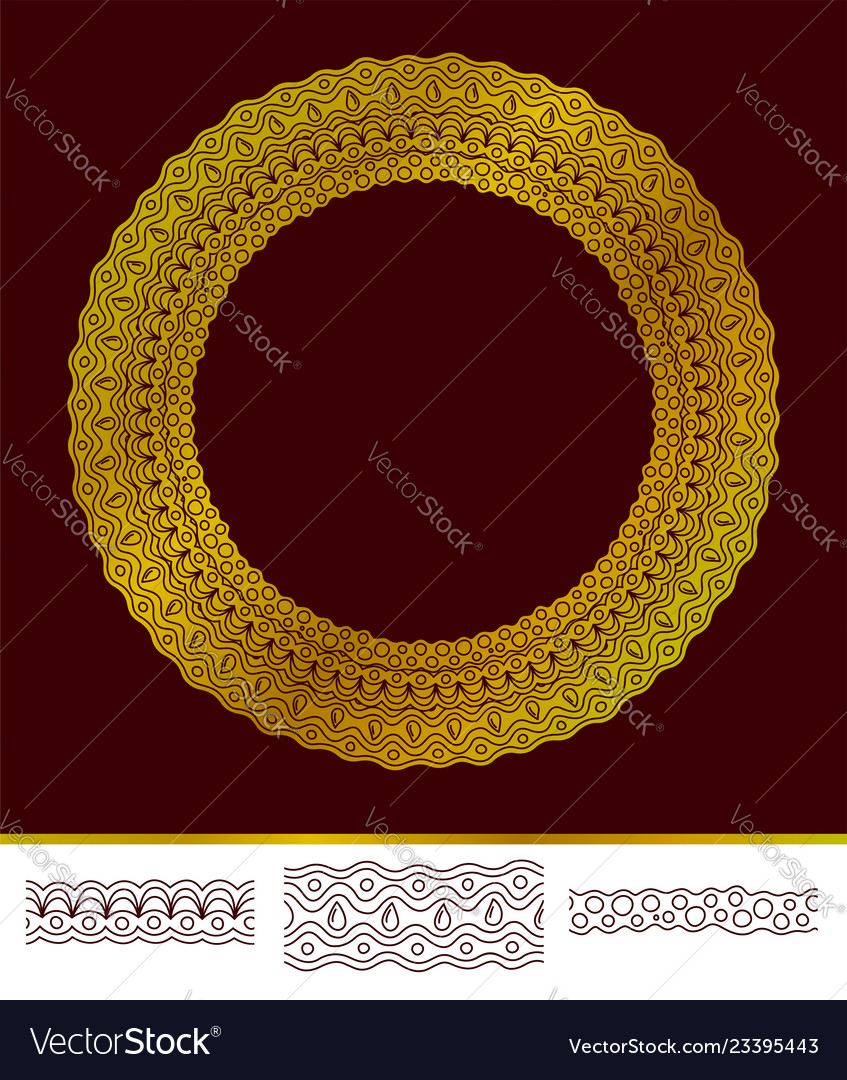 Isolated golden round pattern and seamless brushes