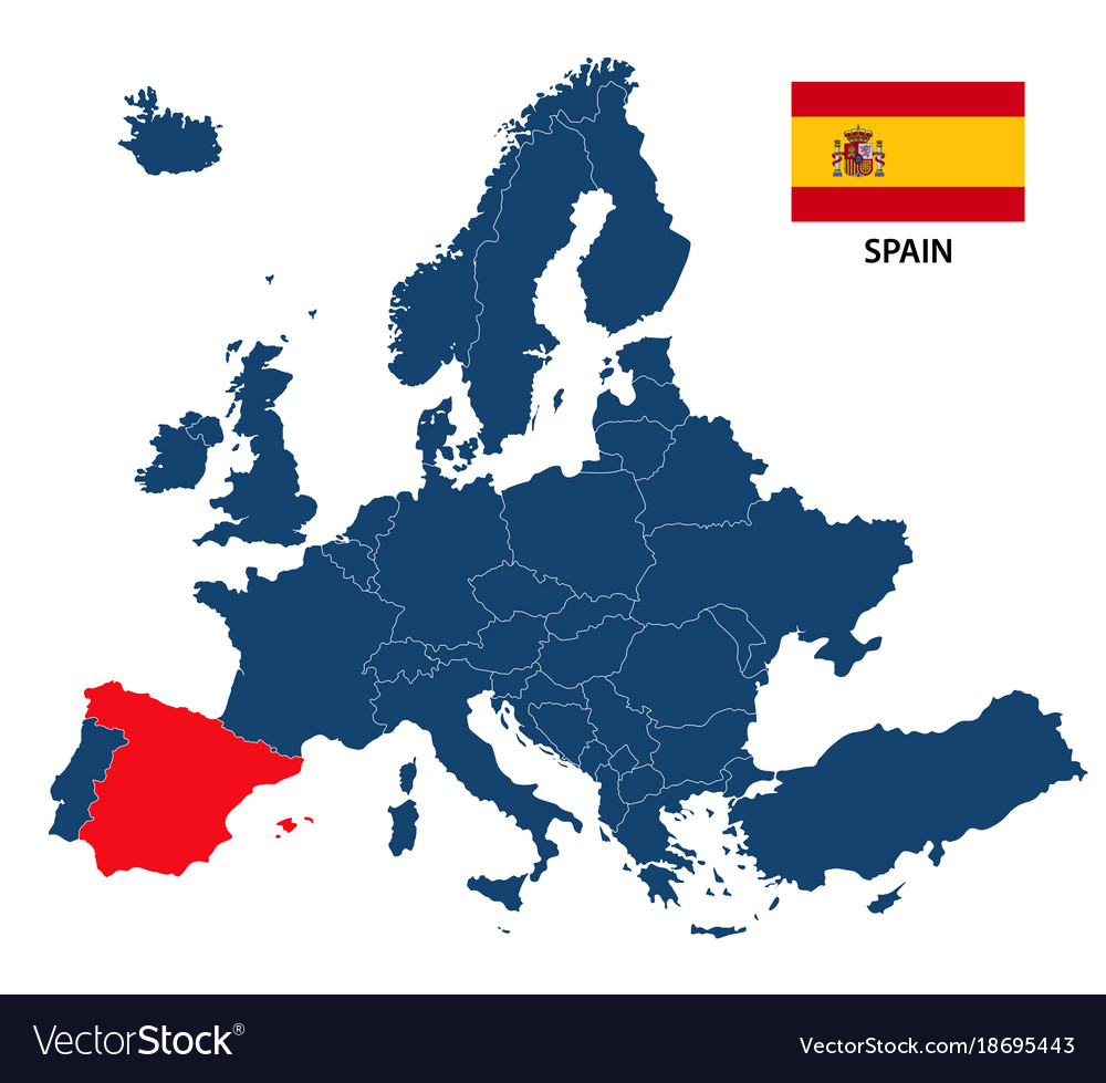 Spain On Map Of Europe Map of europe with highlighted spain Royalty Free Vector