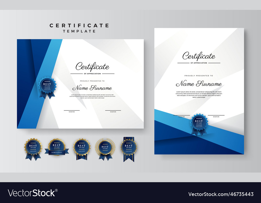 Modern blue and white certificate of achievement Vector Image