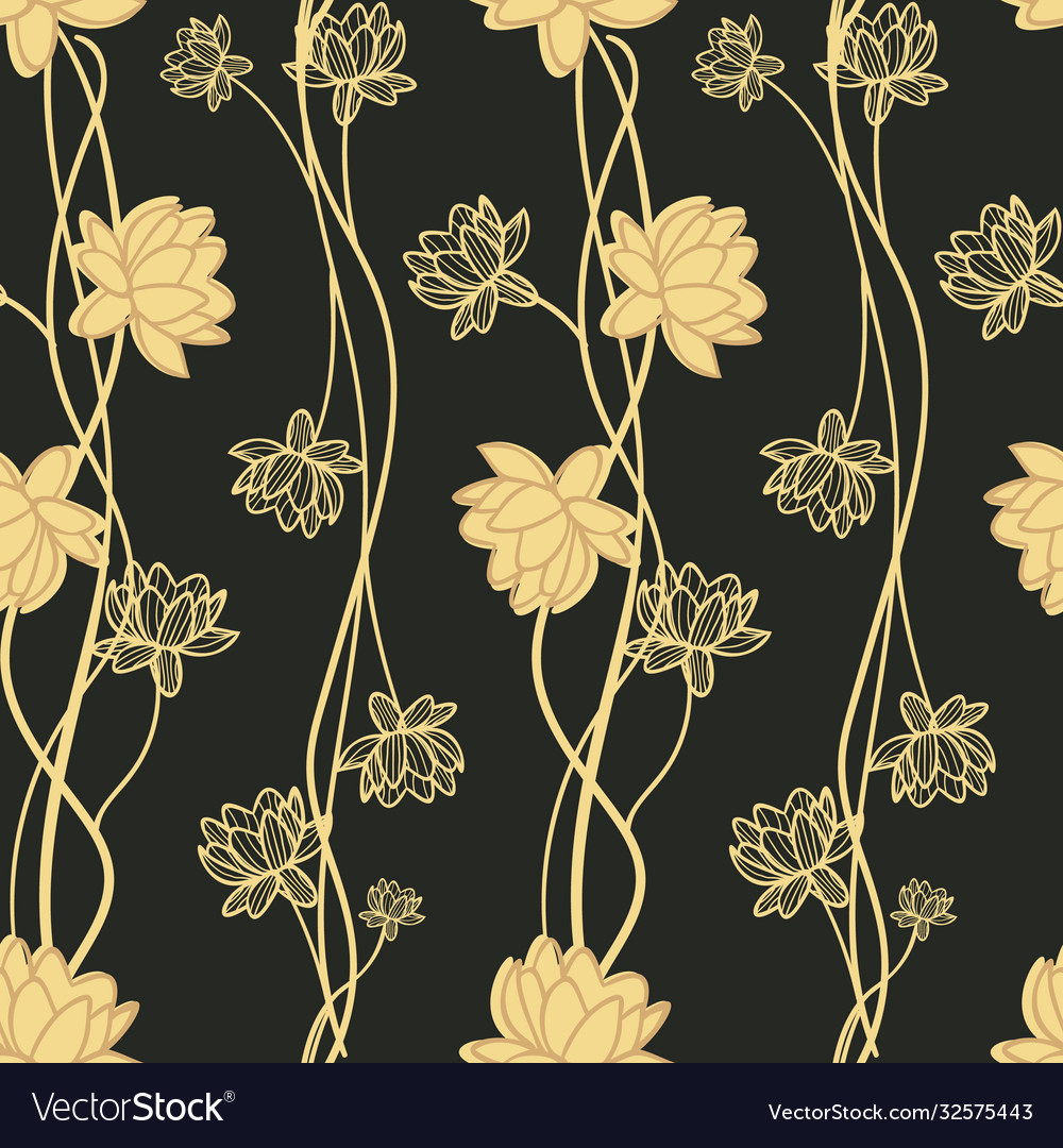 Seamless floral pattern with hand drawn lotus