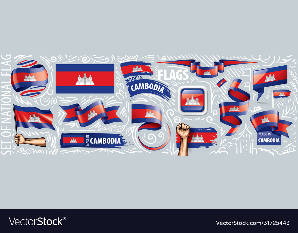 Set National Flag Cambodia In Royalty Free Vector Image