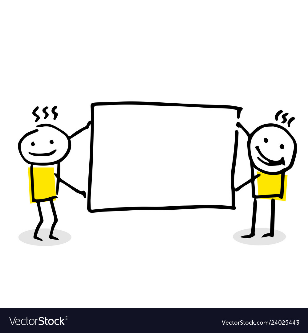 Two stick figures holding a blank board vector image Two stick figures holding a blank board