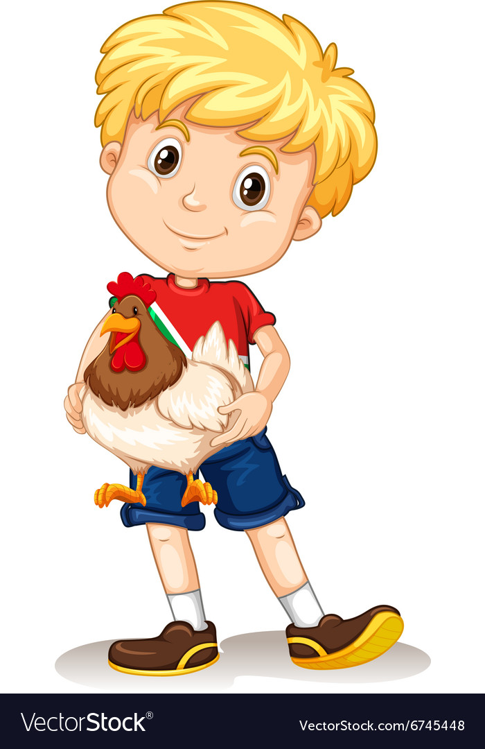 Cute boy holding a chicken Royalty Free Vector Image