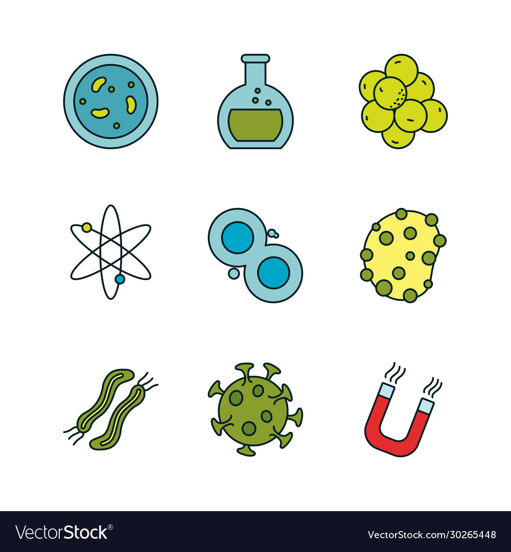 Isolated virus line and fill style icon set