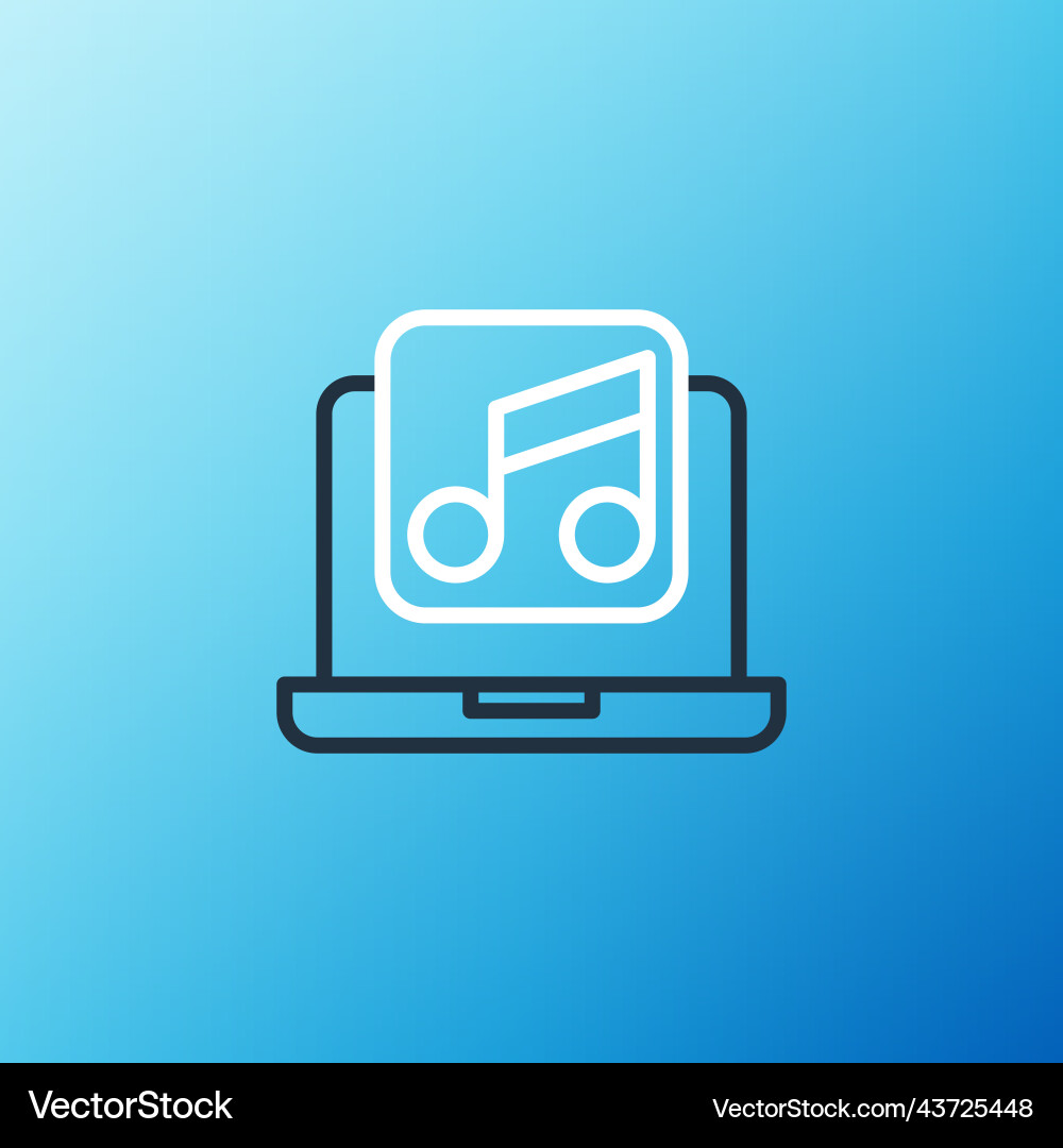 Line laptop with music note symbol on screen icon Vector Image