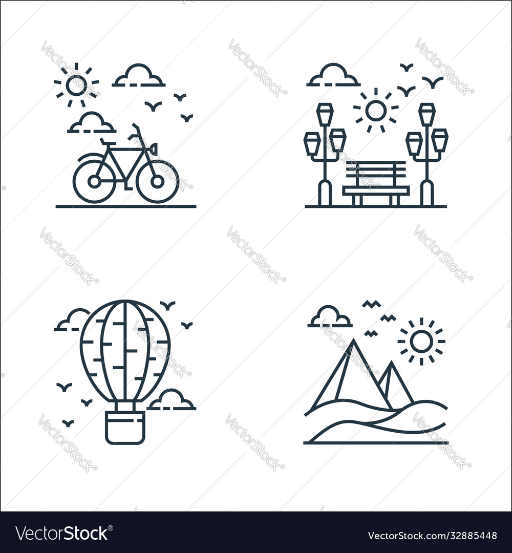 Nature and landscape line icons linear set