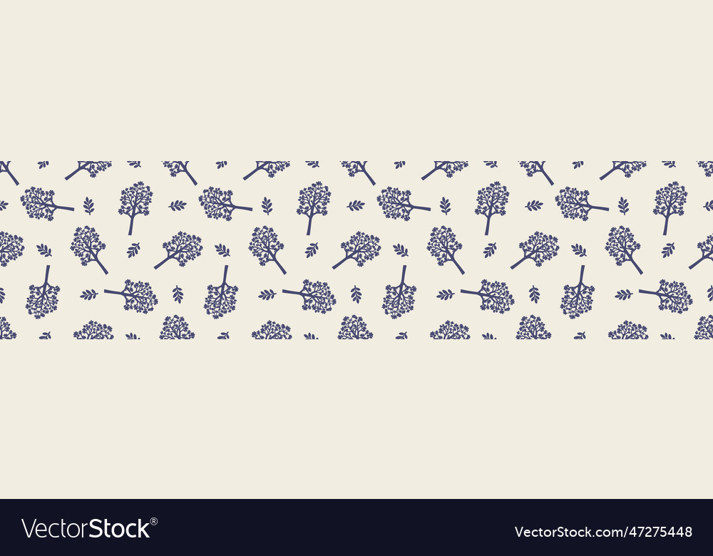 Quirky forest tree blue motif border Royalty Free Vector