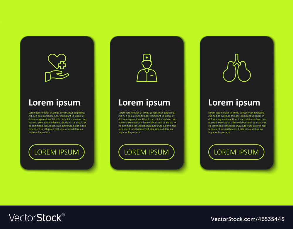 Set line heart with cross male doctor and lungs