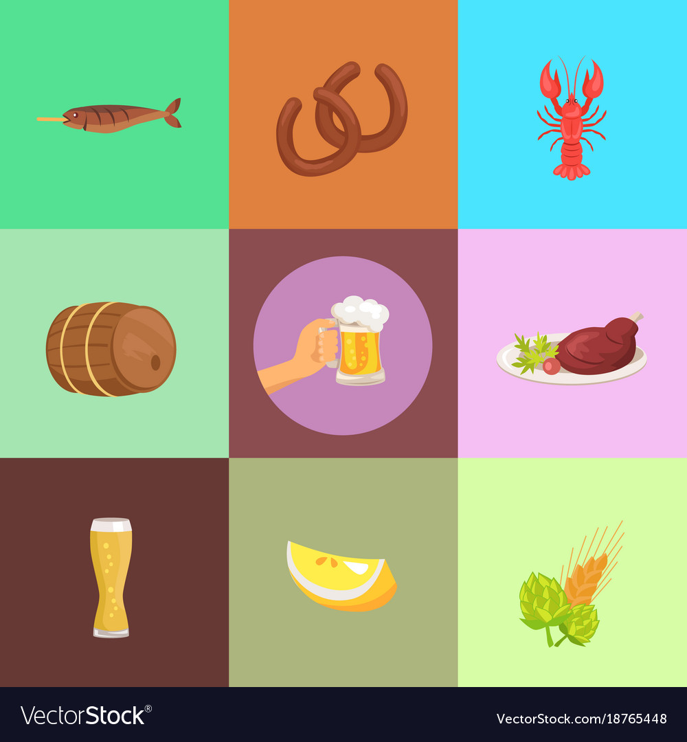 Set of food and beer types