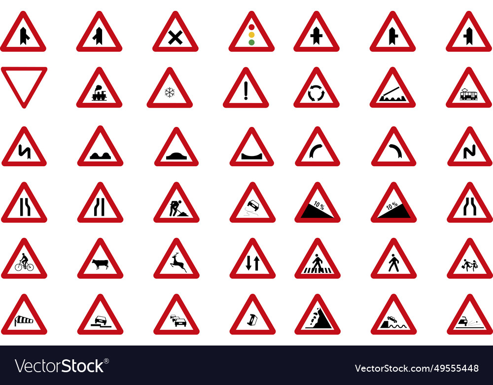 Set of triangular and round traffic warning Vector Image