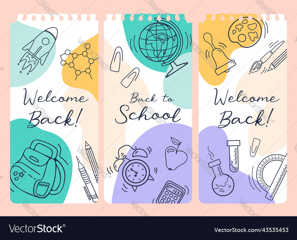 Back to school set of bright modern story