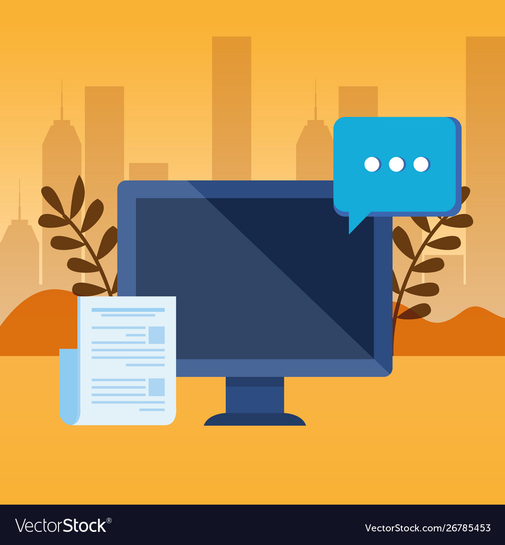 Desktop computer with speech bubble vector image Desktop computer with speech bubble