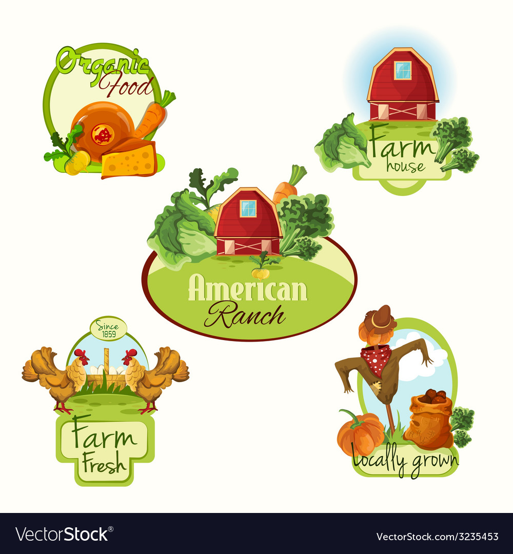 Farm fresh labels colored set Royalty Free Vector Image