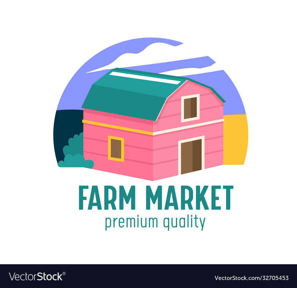 Farm or farmer market banner with wooden barn