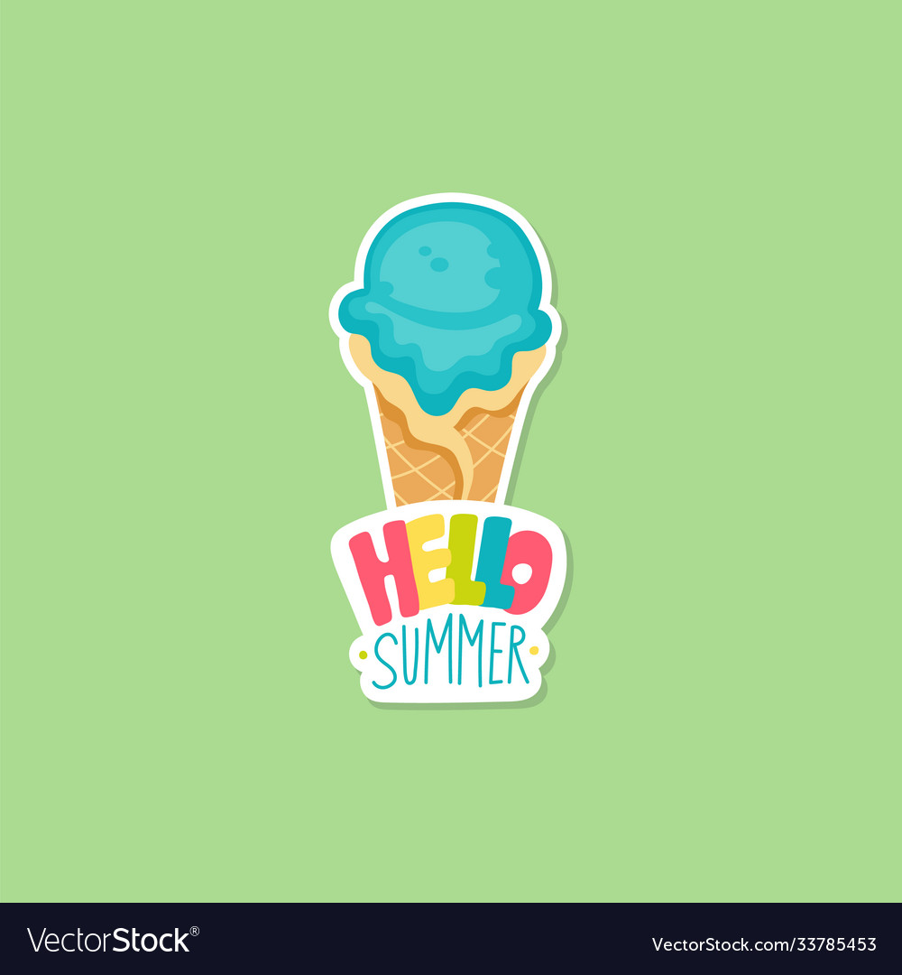 Hello summer sticker with ice cream cartoon