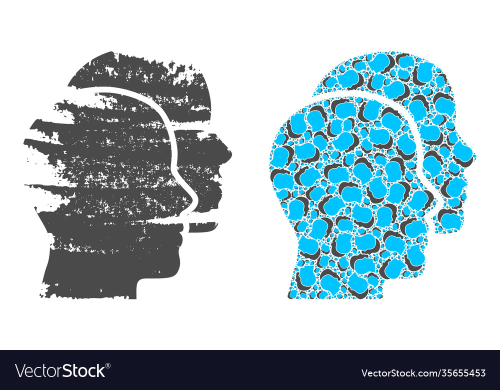 Man heads icon recursion mosaic and grunge vector image Man heads icon recursion mosaic and grunge