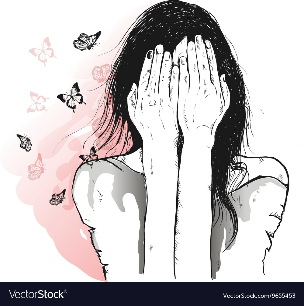 Sad girl and butterflies Royalty Free Vector Image