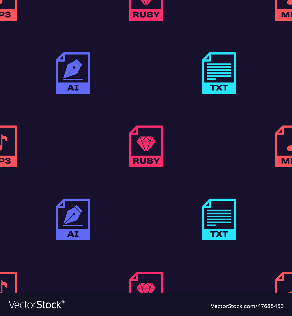 Set txt file document ai ruby and mp3 vector image Set txt file document ai ruby and mp3