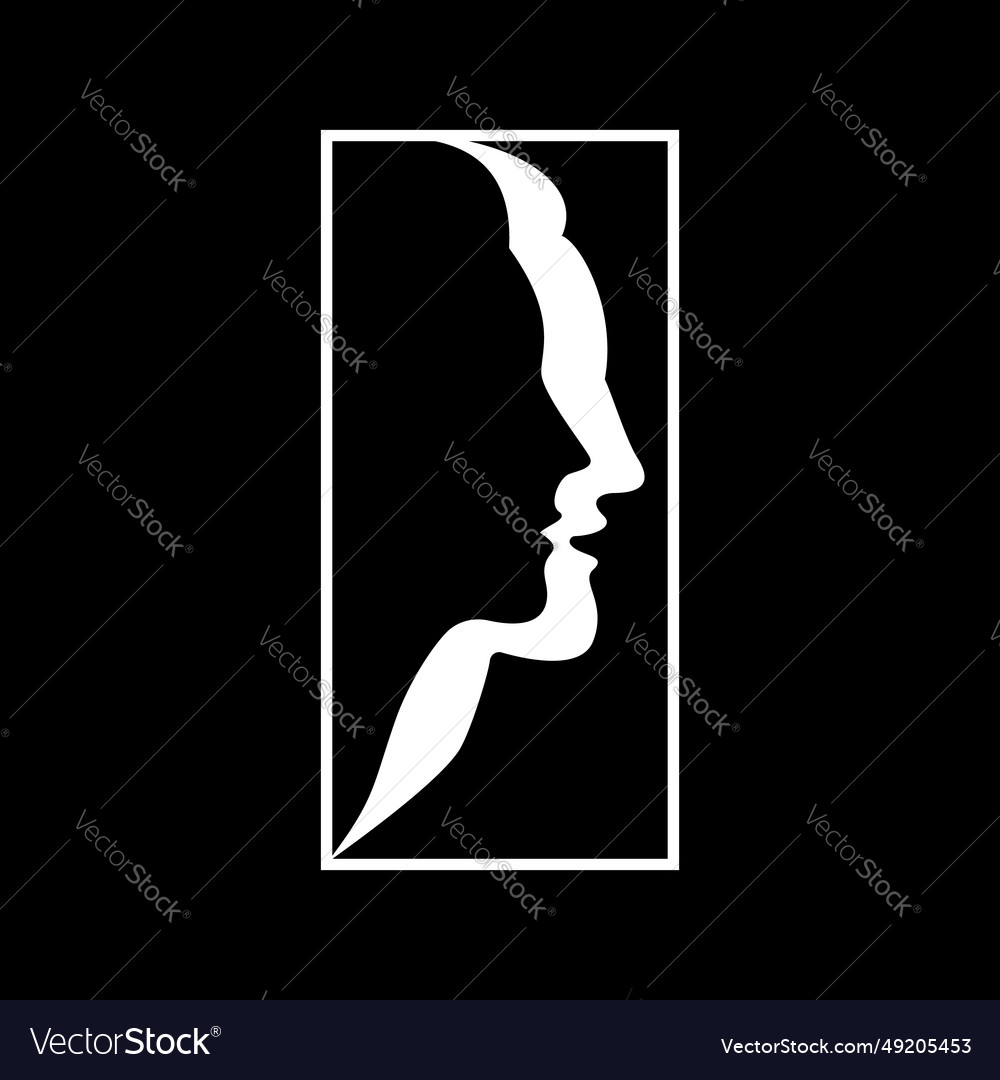 Silhouettes of faces man and woman in a frame