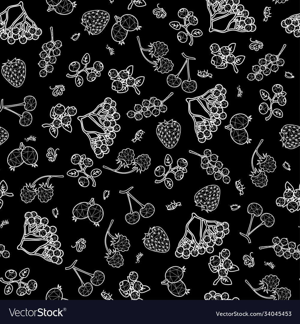 Stylized berries seamless pattern on black